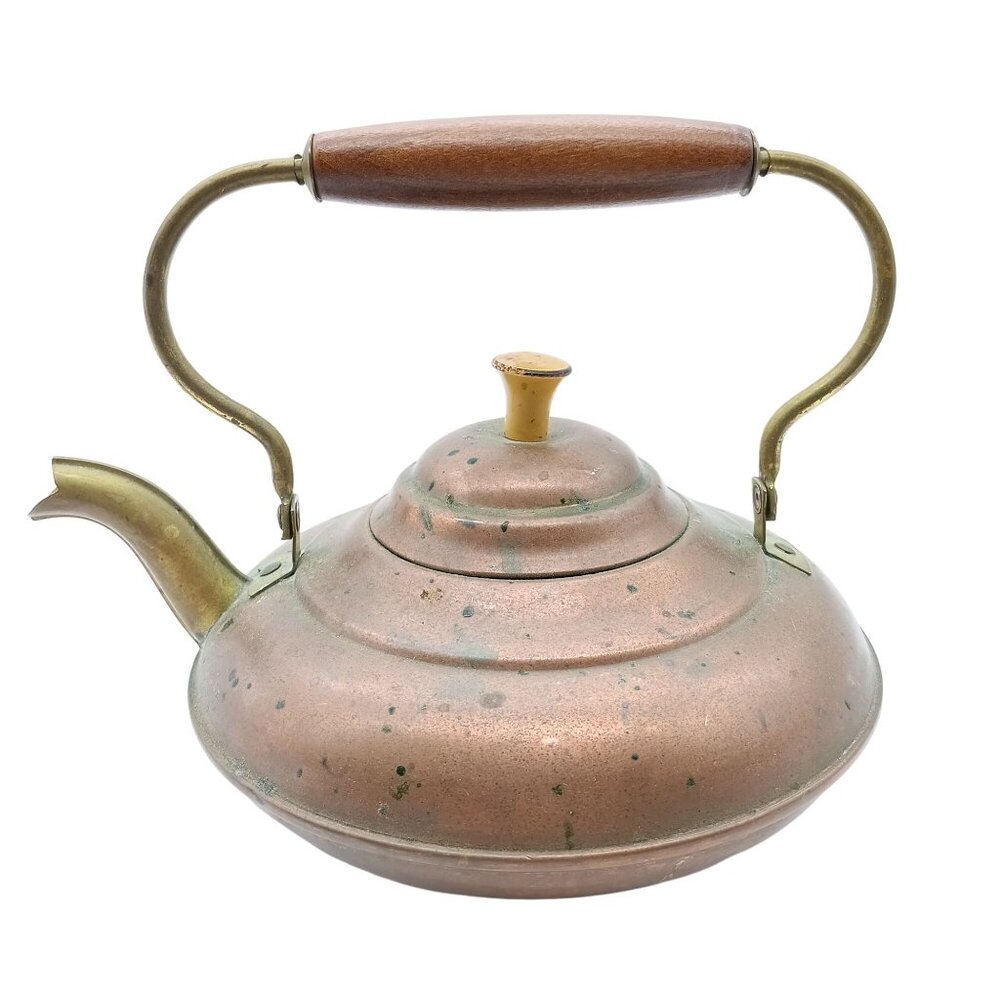Vintage Copper Kettle with Wooden Handle Made in Holland